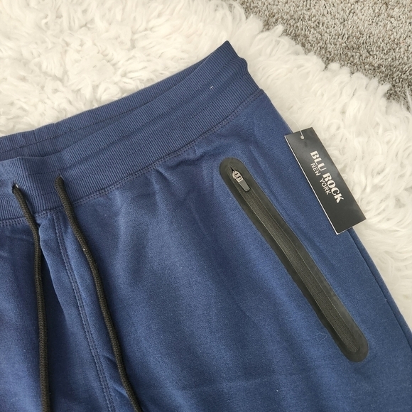 Blu Rock New York Soft Fleece Jogger Sweatpants Zipper Pockets. Heathered Navy. - Picture 2 of 9